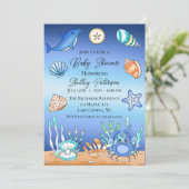 Cute Blue Seaside Beachy Baby shower Kaart (Staand voorkant)