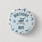 Cute Blue Shark Thmed Birthday Boy Button (Voorkant)