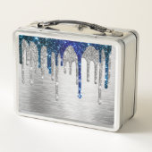 Cute Blue silver faux glitter Drips monogram (Achterkant)