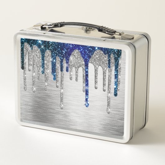 Cute Blue silver faux glitter Drips monogram (Achterkant)