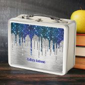 Cute Blue silver faux glitter Drips monogram