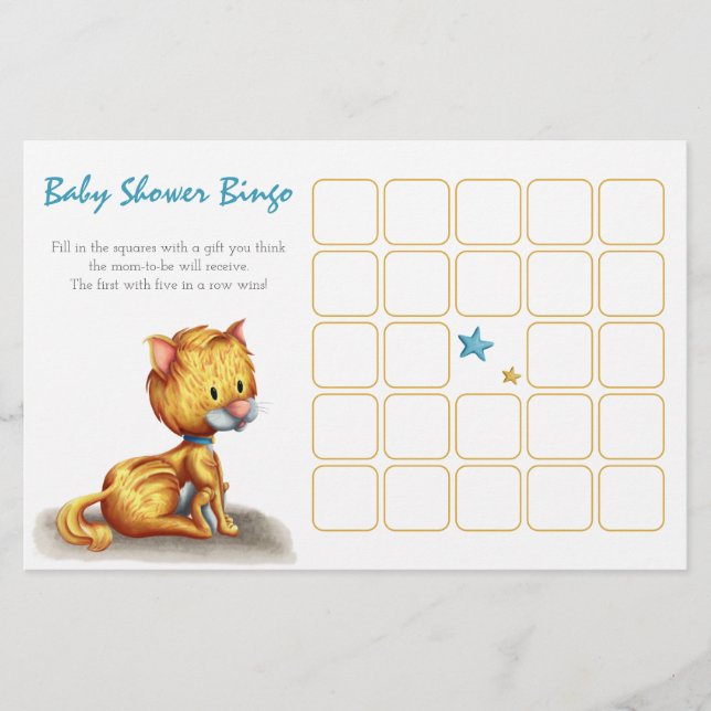 Cute Blue Sinaasappel Kitten Baby shower Bingo Kaa (Voorkant)
