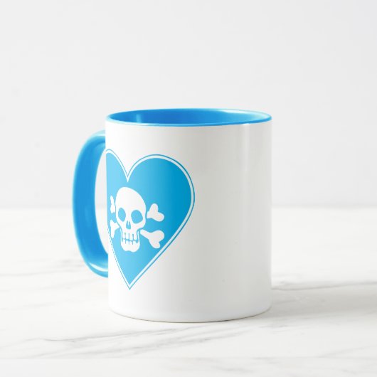 Cute Blue Skull in Heart Mok (Voorkant links)
