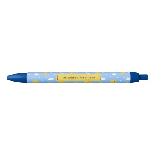 Cute Blue Sky Clouds Sunshine Personalized Zwarte Inkt Pen (Voorkant)