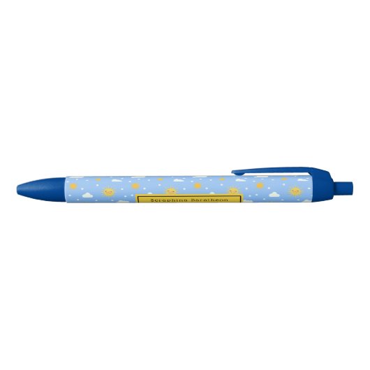 Cute Blue Sky Clouds Sunshine Personalized Zwarte Inkt Pen (Bovenkant)