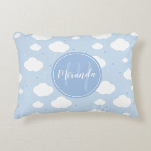 Cute Blue Sky met aangepaste monogram en naam Accent Kussen