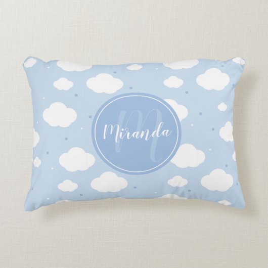 Cute Blue Sky met aangepaste monogram en naam Accent Kussen (Voorkant)