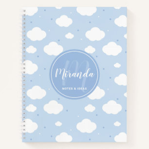 Cute Blue Sky met aangepaste monogram en naam Notitieboek