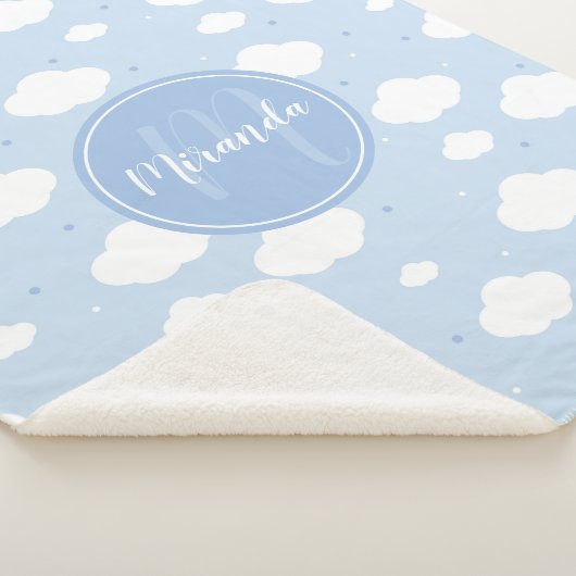 Cute Blue Sky met aangepaste monogram en naam Sherpa Deken (3/4)