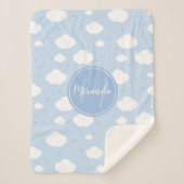 Cute Blue Sky met aangepaste monogram en naam Sherpa Deken (Voorkant)
