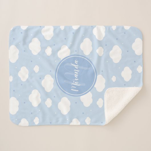 Cute Blue Sky met aangepaste monogram en naam Sherpa Deken (Voorkant (horizontaal))