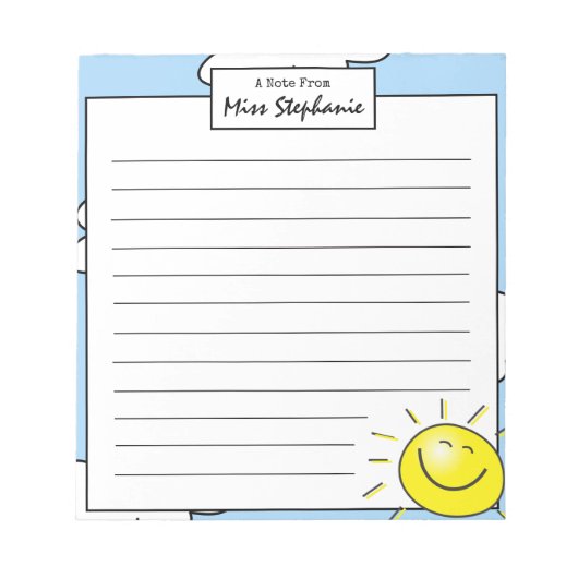 Cute Blue Sky Sunshine-glimlach van leraar Notitieblok (Voorkant)