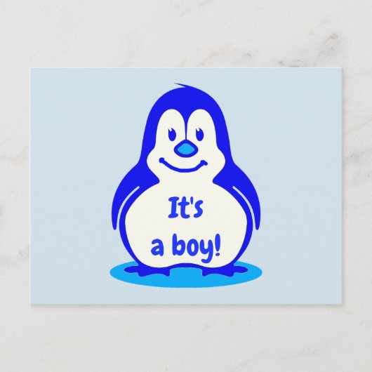 Cute Blue Smiling Penguin Het is een jongen die se Aankondigingskaart (Voorkant)