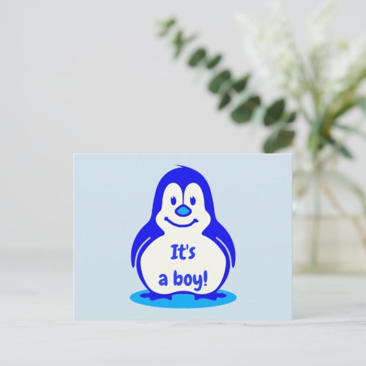 Cute Blue Smiling Penguin Het is een jongen die se Aankondigingskaart (Staand voorkant)