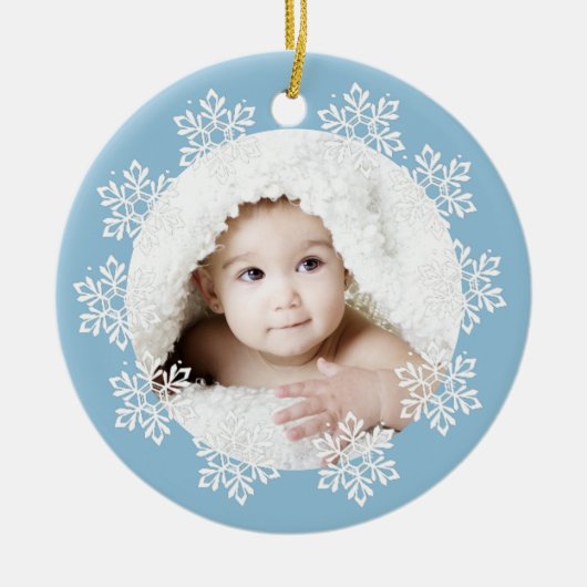 Cute Blue Snowflake Lijst Baby Boy Kerstmis Keramisch Ornament (Voorkant)