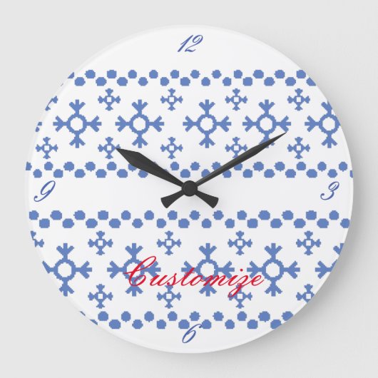 Cute Blue Snowflakes Pattern Thunder_Cove Grote Klok (Voorkant)