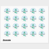 Cute Blue Snowman and Snowflakes Christmas Holiday Ronde Sticker (Vel)