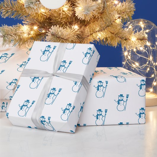 Cute  Blue Snowman Drawing Cadeaupapier (Feestdagen)