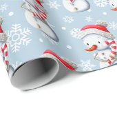 Cute Blue Snowman Kerstmis Cadeaupapier (Rol Hoek)