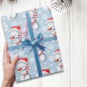 Cute Blue Snowman Kerstmis Cadeaupapier