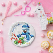 Cute Blue Snowman "Merry Kerstmis" Bord (Feest)