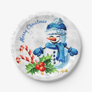 Cute Blue Snowman "Merry Kerstmis" Bord
