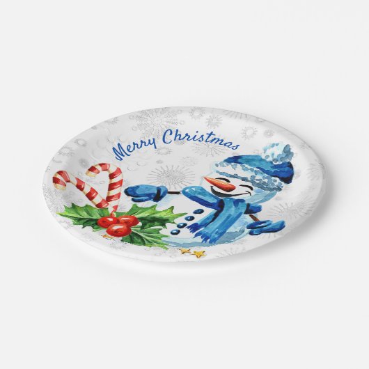 Cute Blue Snowman "Merry Kerstmis" Bord (Gekanteld)
