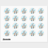Cute Blue Snowman met kerstmis Ronde Sticker (Vel)