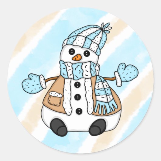 Cute Blue Snowman met kerstmis Ronde Sticker (Voorkant)