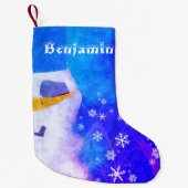 Cute Blue Snowman met Snowflakes Kinder Kleine Kerstsok (Voorkant)