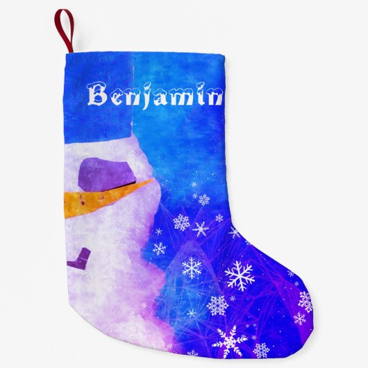 Cute Blue Snowman met Snowflakes Kinder Kleine Kerstsok (Voorkant)