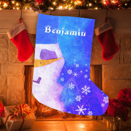 Cute Blue Snowman met Snowflakes Kinder Kleine Kerstsok