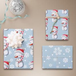 Cute Blue Snowman Snowflakes Christmas  Inpakpapier Vel