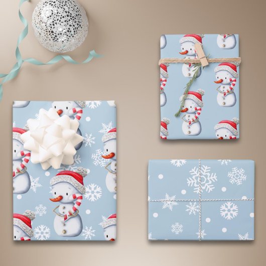 Cute Blue Snowman Snowflakes Christmas  Inpakpapier Vel