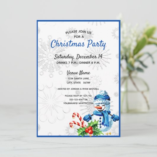 Cute Blue Snowman - Uitnodiging voor Kerstmis (Staand voorkant)