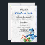 Cute Blue Snowman - Uitnodiging voor Kerstmis<br><div class="desc">Feestkerst of op elk gewenst moment tijdens de wintervakantie met deze uitnodigingen waarmee u uw unieke evenement opnieuw kunt verwoorden. Een schattige sneeuwpop, gekleed in blauw pet, sjaal en handschoenen, is voorzien van snoepstokken, groenblijvende boeghs en rode ornamenten. De sneeuwpop wordt weergegeven tegen een witte sneeuwvlokken die lijken te zijn...</div>