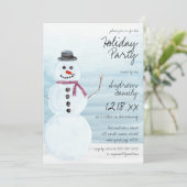 Cute Blue Snowman Waterverf Holiday Party Kaart (Staand voorkant)