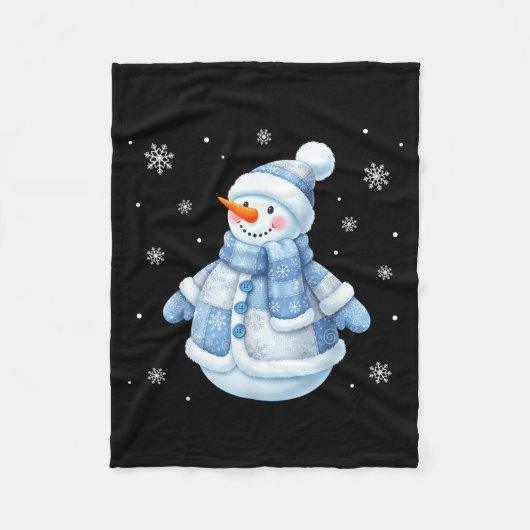 Cute Blue Snowman With Snowflakes Winter Christmas Fleece Deken (Voorkant)