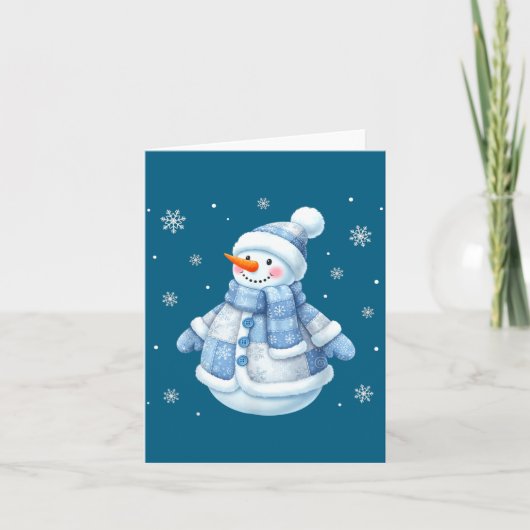 Cute Blue Snowman With Snowflakes Winter Christmas Kaart (Voorkant)