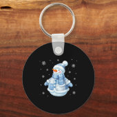 Cute Blue Snowman With Snowflakes Winter Christmas Sleutelhanger (Voorkant)
