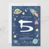 Cute Blue Space Alien Monster Boys Birthday Kaart (Voorkant)