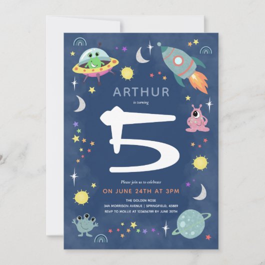 Cute Blue Space Alien Monster Boys Birthday Kaart (Voorkant)