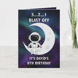 Cute Blue Space Astronaut Moon 8th Birthday Kaart