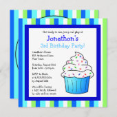 Cute Blue Sprinkle Cupcake Birthday Boy Invite Kaart (Voorkant / Achterkant)