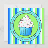 Cute Blue Sprinkle Cupcake Birthday Boy Invite Kaart (Achterkant)