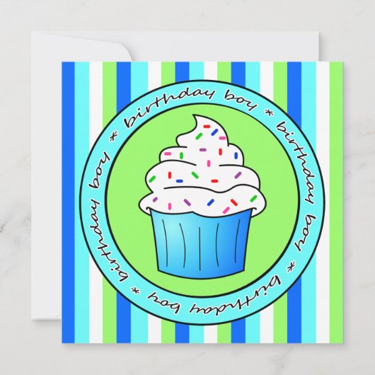 Cute Blue Sprinkle Cupcake Birthday Boy Invite Kaart (Achterkant)