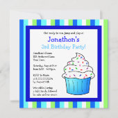 Cute Blue Sprinkle Cupcake Birthday Boy Invite Kaart (Voorkant)