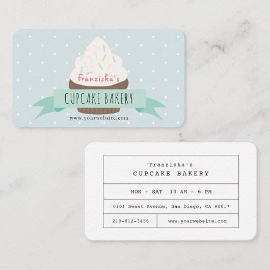 Cute Blue Sprinkles Cupcake Bakery Visitekaartje (Voorkant / Achterkant)