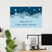 Cute Blue Stars and Clouds Baby shower Welcome Poster (Thuiskantoor)