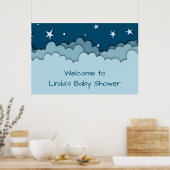 Cute Blue Stars and Clouds Baby shower Welcome Poster (Keuken)